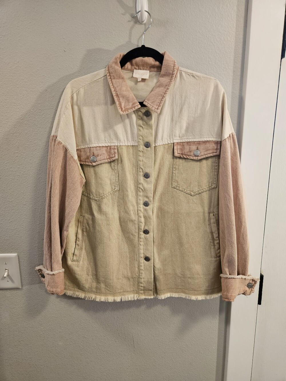Entro Pastel Colorblock Corduroy Shacket Women Size Large